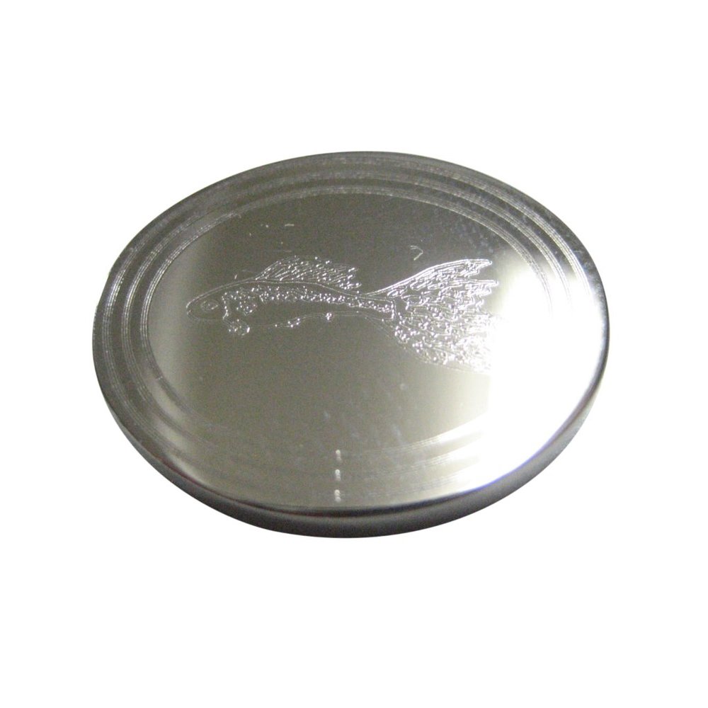 Silver Toned Oval Etched Guppy Fish Magnet